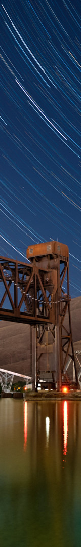 Stars over a train bridge in Lewiston